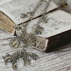 ARTISAN CRAFTED "Out Foxed" Nine Charm Silver & Brass Necklace is NWOT!